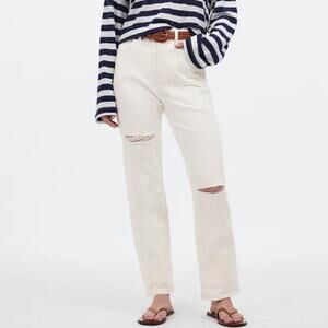 Madewell 90s Straight Jean Tile White SZ 26 NWT Distressed Ripped Cheeky Fit